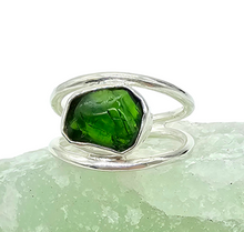 Load image into Gallery viewer, Raw Chrome Diopside Ring, Size 7, Siberian Emerald Gem, Sterling Silver, Holds Mysteries of the Universe - GemzAustralia 