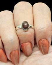 Load image into Gallery viewer, Solid Australian Black Opal Ring, Size 6, Sterling Silver, Oval Shaped, October Birthstone, Aura Gemstone, Psychic Stone, Genuine