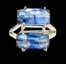 Load image into Gallery viewer, Kyanite Ring, Size 7, Emerald Faceted, 16 carats, Sterling Silver, Gemstone for Negotiation &amp; Communication