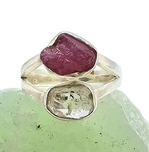 Load image into Gallery viewer, Raw Ruby &amp; Herkimer Diamond Ring, Size P 1/2, Sterling Silver, July and April Birthstones, Energy Stone