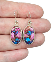 Load image into Gallery viewer, Oval Shaped, Oyster Turquoise &amp; Pink Opal Earrings, Sterling Silver, Hot Pink Gemstone, Spiny Oyster Shell, Courage Stone - GemzAustralia 