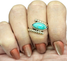 Load image into Gallery viewer, Marquise Turquoise Ring, Size 6.5, December Birthstone, Sterling Silver, Protection Stone, Bohemian Split Band