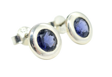 Load image into Gallery viewer, Iolite Studs, Water Sapphire, Round Faceted, Sterling Silver, Blue Violet Gemstone, Connects to Angels, Viking&#39;s Compass - GemzAustralia 