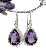 Load image into Gallery viewer, Amethyst Earrings, 11 carats, Sterling Silver, Pear Shaped, Protection Stone, February Birthstone, 6th Anniversary Gemstone - GemzAustralia 