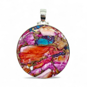 Round Shaped Oyster Turquoise & Pink Opal Pendant