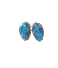 Load image into Gallery viewer, Australian Opal Studs, October Birthstone, Sterling Silver, Blue, Green &amp; Pink Opal, Doublets, Lucky Gemstone - GemzAustralia 
