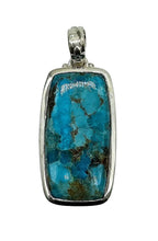 Load image into Gallery viewer, Rectangle Turquoise Pendant, Sterling Silver, December Birthstone, Blue Turquoise, Protection Stone, Love Stone, Genuine Arizona Turquoise