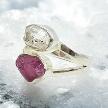 Load image into Gallery viewer, Raw Ruby &amp; Herkimer Diamond Ring, Size P 1/2, Sterling Silver, July and April Birthstones, Energy Stone