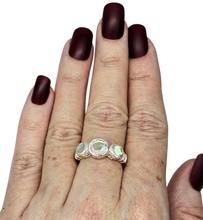 Load image into Gallery viewer, Rainbow Mystic Topaz Ring, Trilogy Ring, Sterling Silver, Round Shaped, Fire Topaz, Rainbow Topaz, Alaskan Ice, 3 Sizes - GemzAustralia 