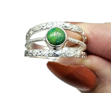 Load image into Gallery viewer, Wide Split Band, Green Turquoise Ring, Size 9, Sterling Silver, Round Shaped, Vintage Inspired, Protection Stone, Goddess Stone