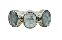 Load image into Gallery viewer, Three Stone Aquamarine Ring, Size 7, Sterling Silver, March Birthstone, Pale Blue Crystal, 6 Carats