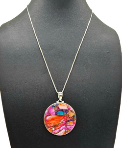 Round Shaped Oyster Turquoise & Pink Opal Pendant