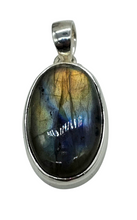 Load image into Gallery viewer, Spectrolite Labradorite Pendant, Sterling Silver, Oval Cabochon, Magical Stone, Trust in the Universe Stone