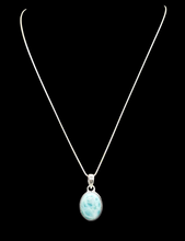 Load image into Gallery viewer, Oval Larimar Pendant, Water &amp; Fire Gemstone, Dolphin Stone, Stone of Atlantis, Sterling Silver, Spiritual Gemstone - GemzAustralia 