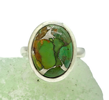 Load image into Gallery viewer, Green Mojave Turquoise Ring, Size 8, Sterling Silver, Oval Shape, Protection Stone, Goddess Stone