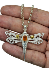 Load image into Gallery viewer, Dragonfly Pendant, Carnelian Gemstone, Sterling Silver, Meaning of Life Symbolism, Transformation, Artist's Stone, Two Tone