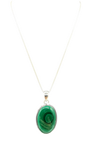Load image into Gallery viewer, Large Oval Malachite Pendant, Sterling Silver, Beautiful Rich Green Gemstone, Bezel Setting, Visionary Gem - GemzAustralia 