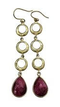 Load image into Gallery viewer, Cascading Circle Ruby Earrings, 14k Gold Plated Sterling Silver, July Birthstone, Strength, Willpower, Energy, 16 carats