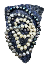Load image into Gallery viewer, Freshwater Nugget Pearl Necklace, 30 inches, Tri Colour Pearl Strand, White, Grey and Black Baroque Pearls, High Lustre - GemzAustralia 
