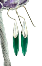 Load image into Gallery viewer, Green Onyx Earrings, Sterling Silver, Leaf Shape, Checkerboard Faceted, Meditation Stone - GemzAustralia 
