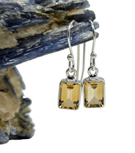 Load image into Gallery viewer, Emerald Faceted Citrine Earrings, Sterling Silver, November Birthstone, Rectangle Shaped - GemzAustralia 