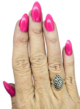 Load image into Gallery viewer, Size 6 Stingray Coral Ring, Oval Shaped, Sterling Silver, Black and White Coral, Fossilized, Honeycomb Pattern, Natural