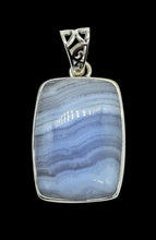 Load image into Gallery viewer, Blue Lace Agate Pendant, Rectangle Shape, Sterling Silver, Communication Stone, Confidence, Gemini &amp; Pisces Zodiac