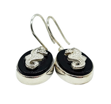 Load image into Gallery viewer, Black Onyx Seahorse Earrings, Sterling Silver, Leo / Capricorn Zodiac Gemstone, Gives Strength - GemzAustralia 