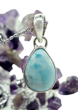 Load image into Gallery viewer, Larimar Pendant, Sterling Silver, Stone of Atlantis, Dolphin Stone, Pear Shaped, Spiritual Gemstone, Volcanic Gemstone