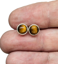 Load image into Gallery viewer, Round Tiger's Eye Studs, Sterling Silver, Kundalini Awakening, Courage Gemstone, Protection - GemzAustralia 