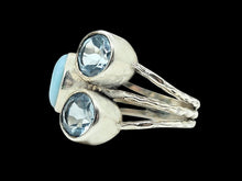 Load image into Gallery viewer, Larimar &amp; Blue Topaz Ring, Size 7.25, Three Stone Ring, Dolphin Stone, Atlantis Stone, December Birthstone, Sterling Silver