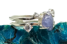 Load image into Gallery viewer, Raw Tanzanite Constellation Ring, Size 8, December Birthstone, Sterling Silver, Rough Tanzanite, Artisanal Piece