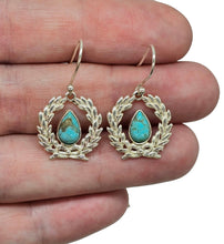 Load image into Gallery viewer, Turquoise Garland Earrings, Sterling Silver, December Birthstone, Pear Shaped, Bezel Set, Protection Stone - GemzAustralia 