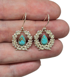 Turquoise Garland Earrings, Sterling Silver, December Birthstone, Pear Shaped, Bezel Set, Protection Stone - GemzAustralia 
