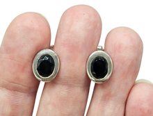Load image into Gallery viewer, Black Onyx Studs, Oval Faceted, Sterling Silver, Protection Stone, Lucky Gem, Strength Giving Gem, Support Stone, Black Gemstone - GemzAustralia 