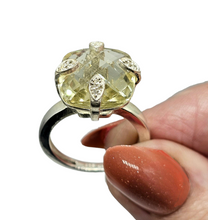 Load image into Gallery viewer, Cushion Cut Citrine Ring, Size 8, Sterling Silver, 10 carats, Wealth Gem, November Birthstone, 13th Anniversary Gemstone - GemzAustralia 