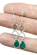 Load image into Gallery viewer, Emerald Infinity Drop Earrings, Sterling Silver, May Birthstone, Pear Shaped, Stone of Inspiration, Deep Green Gem - GemzAustralia 