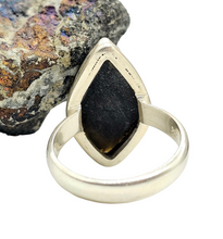 Load image into Gallery viewer, Black Tektite Ring, Size 5.75, Sterling Silver, Meteorite Stone, Aries &amp; Cancer Zodiac, Extraterrestrial Origin - GemzAustralia 