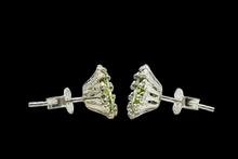 Load image into Gallery viewer, 4 Carat Peridot Stud Earrings, Sterling Silver, Oval faceted Halos, August Birthstone, Protection Gemstone, Visionary Crystal - GemzAustralia 