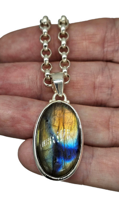 Spectrolite Labradorite Pendant, Sterling Silver, Oval Cabochon, Magical Stone, Trust in the Universe Stone