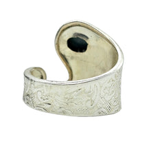 Load image into Gallery viewer, Floral engraved Larimar Ring, Adjustable, Sterling Silver, Stone of Atlantis, Dolphin Stone, Water &amp; Fire Stone