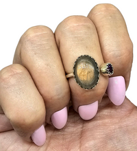 Load image into Gallery viewer, Sunset Peach Pink Labradorite &amp; Amethyst Ring, Size 8, Sterling Silver, Toi et Moi Ring, Prong set, Magic Stone, Protection Stone - GemzAustralia 