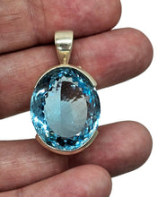 Load image into Gallery viewer, AAA Swiss Blue Topaz Pendant, 52 carats, Sterling Silver, Oval Faceted, December Birthstone, Bright Blue Gemstone