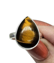 Load image into Gallery viewer, Tiger's Eye Ring, Size 6 3/4, Sterling Silver, Pear Shaped, Kundalini Awakening, Courage Gemstone, Protection Amulet, Leo Zodiac