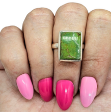 Load image into Gallery viewer, Green Turquoise Ring, Size 8, Rectangle Shape, Sterling Silver, Protection Stone, Goddess Stone, Fortune Stone, 11th Anniversary - GemzAustralia 