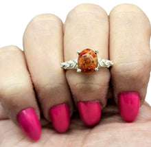 Load image into Gallery viewer, Art Deco Coral Ring, Size 7, Oval Shaped, Sterling Silver, Orange Red Coral, Love &amp; Prosperity Stone, Peace Stone