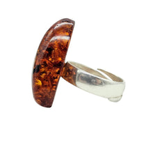 Load image into Gallery viewer, Triangle Baltic Amber Ring, Adjustable Size, Solid 925 Sterling Silver, Fossilized Tree Resin, Cognac Colour