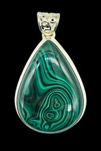 Load image into Gallery viewer, Massive 70 carat Malachite Pendant, Pear Shape, Sterling Silver, Rich Green Gemstone, Visionary Gem, Warns of Danger, Life Force Gemstone