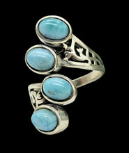 Load image into Gallery viewer, Larimar Wrap Around Ring, Size 7 Sterling Silver, Dolphin Stone, Stone of Atlantis, 4 Stone Rng, Coastal Luxury, Bohemian Vibes