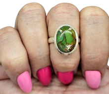 Load image into Gallery viewer, Green Mojave Turquoise Ring, Size 8, Sterling Silver, Oval Shape, Protection Stone, Goddess Stone
